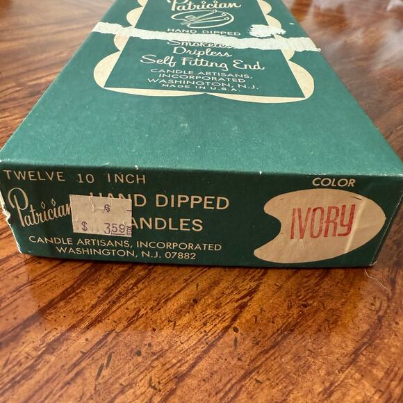 Vintage Patrician hand dipped smokeless dripless candles 10” Ivory Box of 10 - Picture 2 of 3